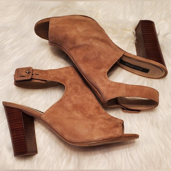 WHBM Nashton Tan Suede Slingback Block Heel Sandals Size 10 - Picture 4 of 7